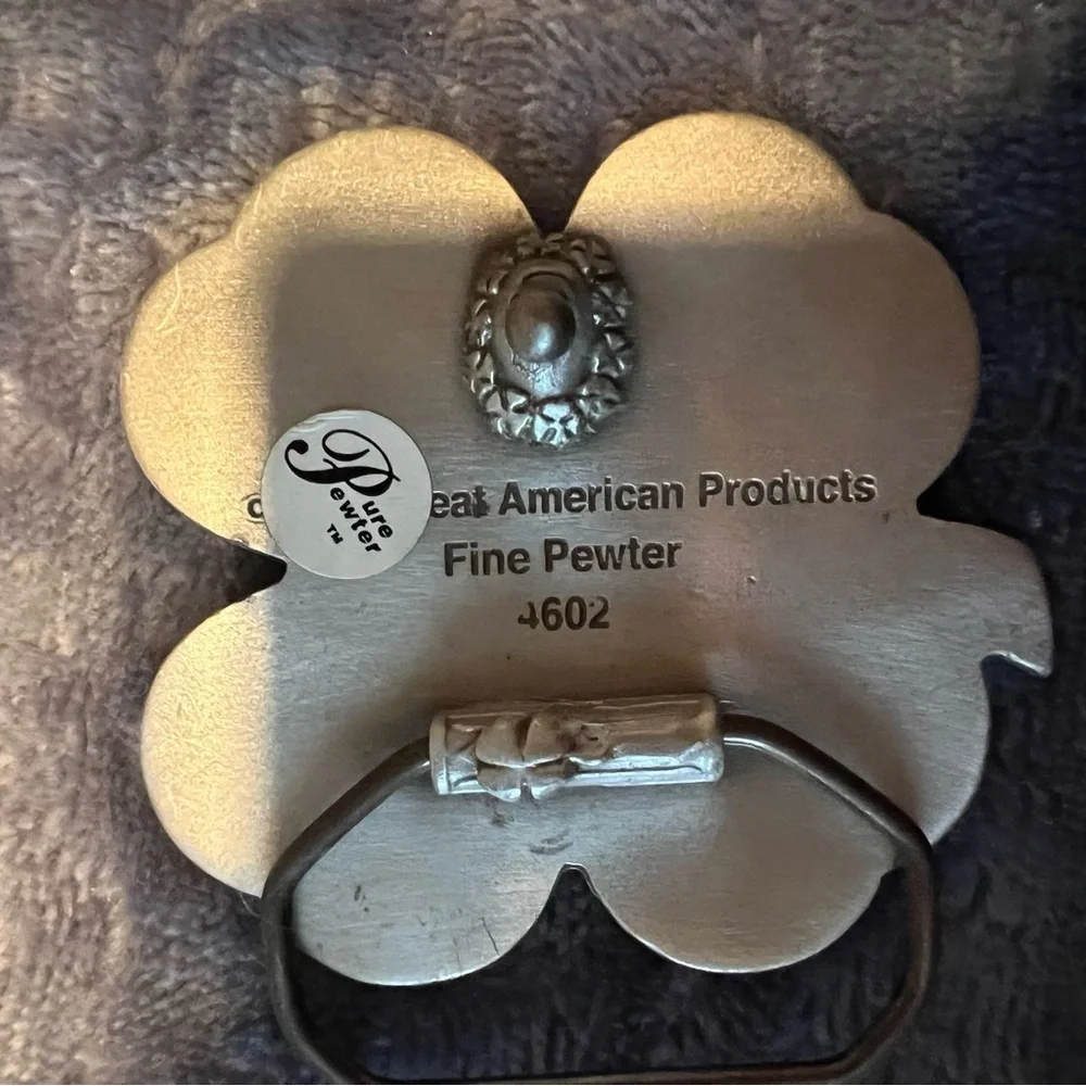Real American products pewter shamrock/4 leaf clover belt buckle